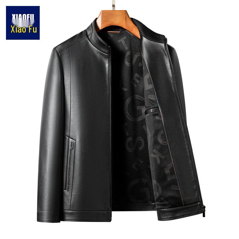 XiaoFu Men's Fleece-Lined Stand-Collar Faux Leather Jacket