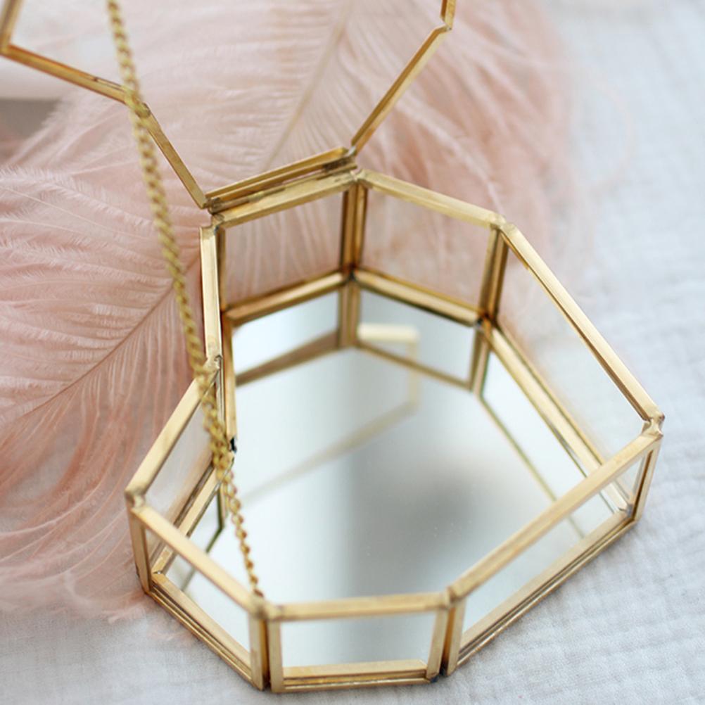 Klappbare herzförmige geometrische Schmuckschatulle aus Glas, Glas-Ringbox, multifunktionale Schmuck-Präsentationsbox