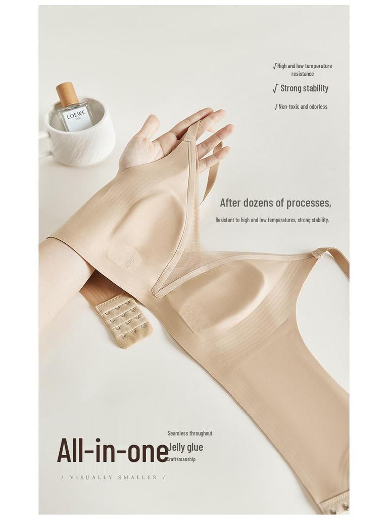 Brand Seamless Ultra-Thin Satin Bra for Women: Minimizing Big Chest, Anti-Sagging, with Gathered Rabbit Ear Cup.