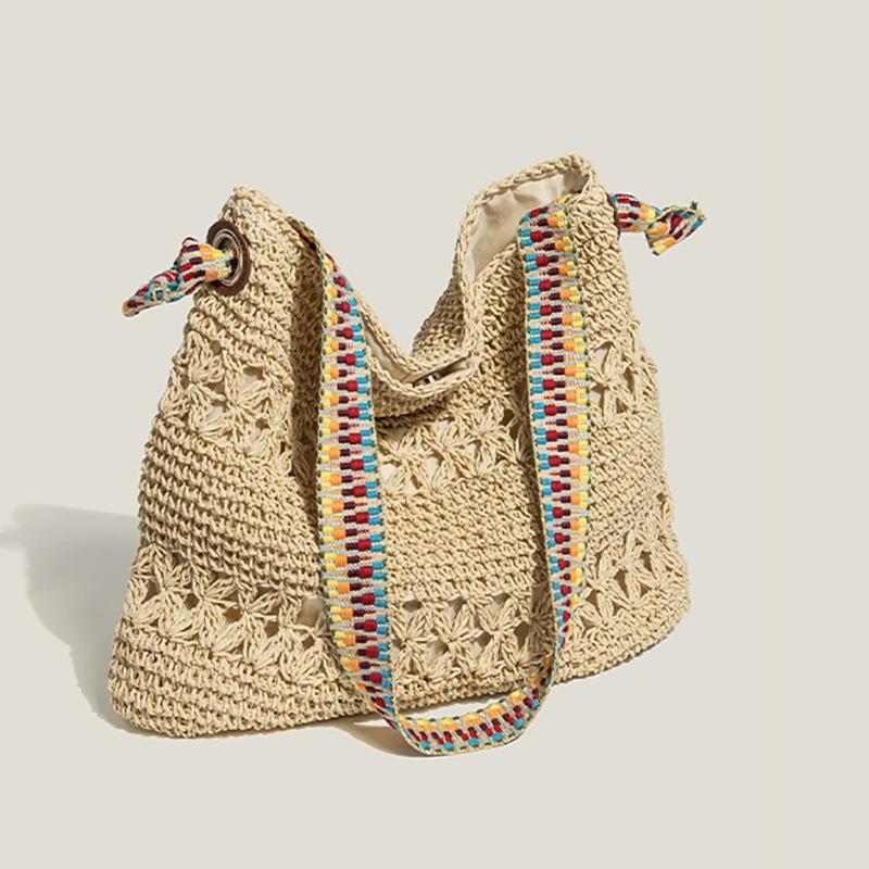 Vintage Ethnic Style Casual Beach Vacation Bag Large Capacity Simple Commuting Lazy Style Single Shoulder Tote Bag