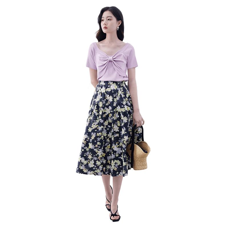 Xiangying Women s Purple Bow Knit Top S