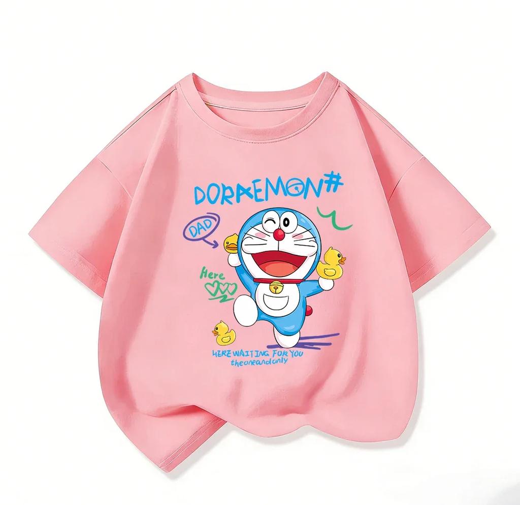 Summer Children Crew Neck T Shirt Fashion Cartoon Print Cute Street Style Tops Doraemon Boys Girls Outfit 314Y