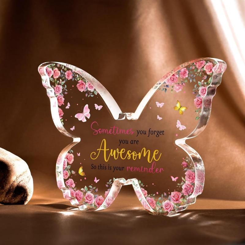 Butterfly Inspirational Gift - Pink Floral Acrylic Plaque for Women's Celebrations