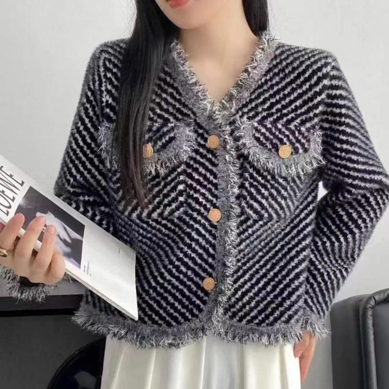 Cardigan dámské podzimní svrchní oděvy s volnými zahraničními imitacemi norkového sametu se střapci špičkový pletený kabát s výstřihem do V