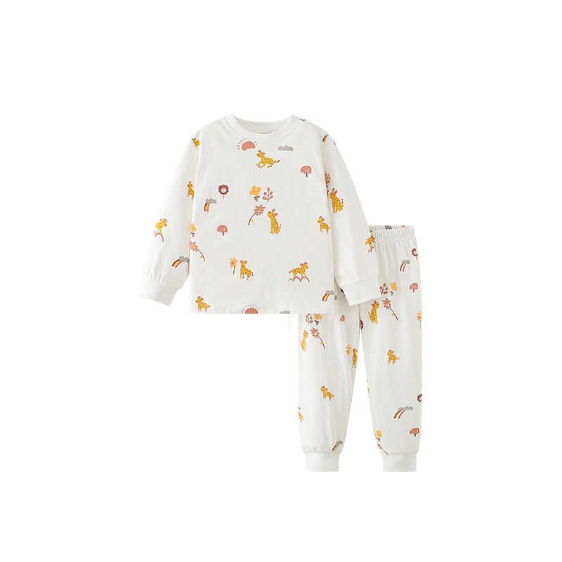 Malwee Girl Pure Cotton Homewear Suit Autumn and Winter Fashion Baby Round Neck Long Sleeves Pants Children's Two-Piece Suit