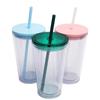 Customizable 16OZ Double-Layer Plastic Straw Cup with Lid and Logo