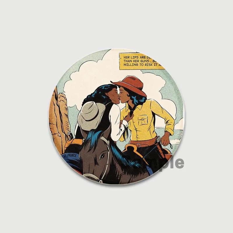 32/44/58mm Funny Brooch Pins for Backpack Clothes Round Tinplate Enamel Pin Custom Pig Love Snowman Wolf Art Badge Jewelry Gifts