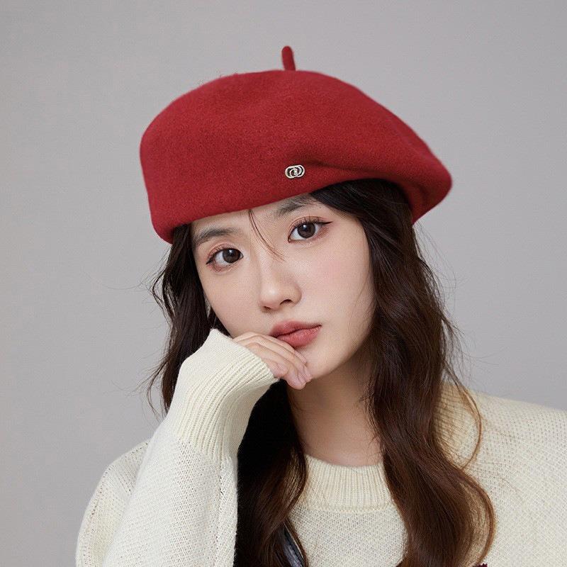 Angola red hat new beret autumn and winter forward hat retro octagonal hat small bucket hat