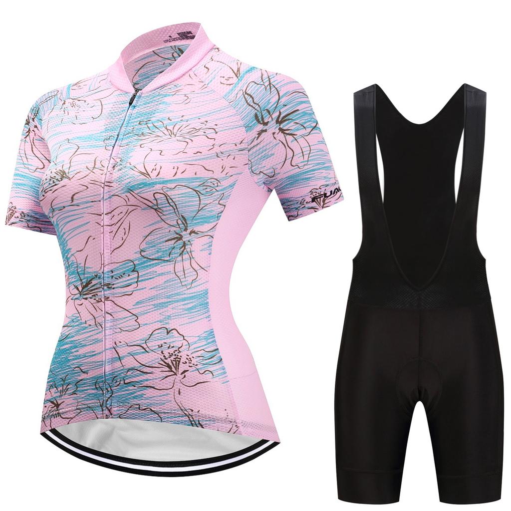 Summer Short Riding Bicycle Cycling Clothing Set Women Sport Jerseys Suits Black Bib Pants