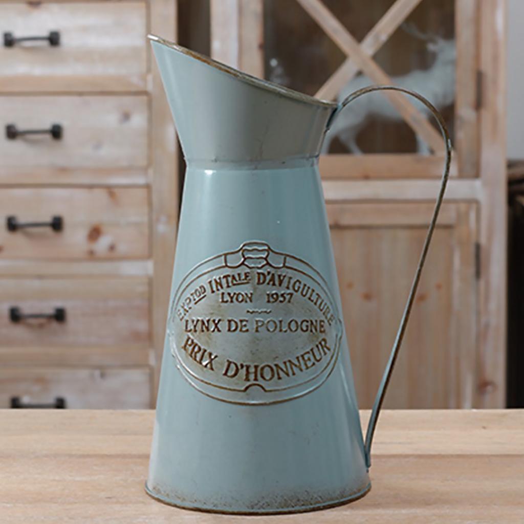 Vintage Style Metal Flower Vase Galvanized Finish Rustic Flower Jug Vase for Indoor and Outdoor Decor