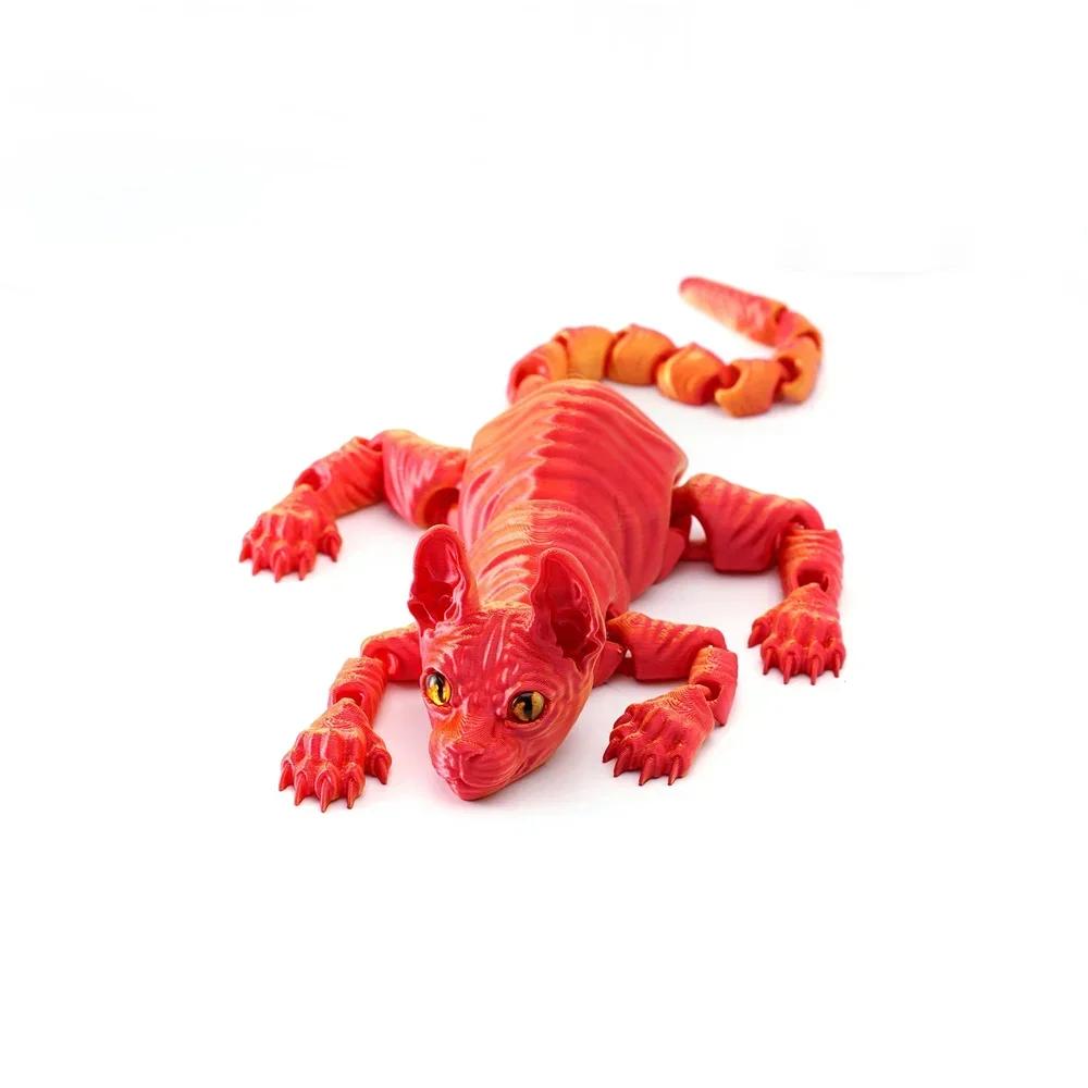 3D Tištěná Kočka Sphynx Zvířata Hračka Realistická Bezsrstá Figurka Kloubová Kočka Fidget Hračka pro Milovníky Koček Sběratel Domácí Dekorace