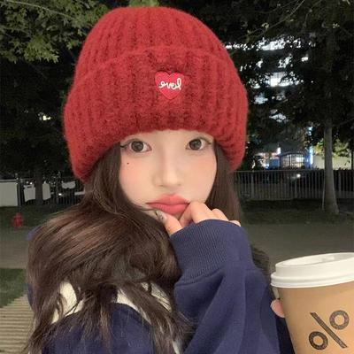 Women's Love Embroidery Wool Hat: Large Fit, Warm Ear Protection for Autumn/Winter 2024