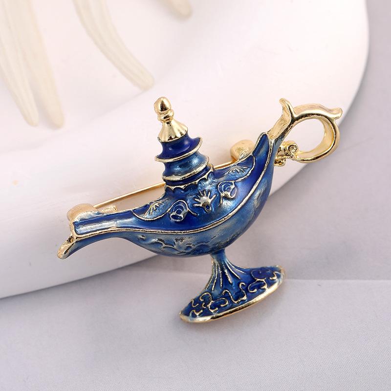 Enamel Tea Pot Lamp Brooch Magic Elegant Aladdin Lamp Brooches Jewelry Accessories Retro Vintage Exotic Pin Birthday Gift