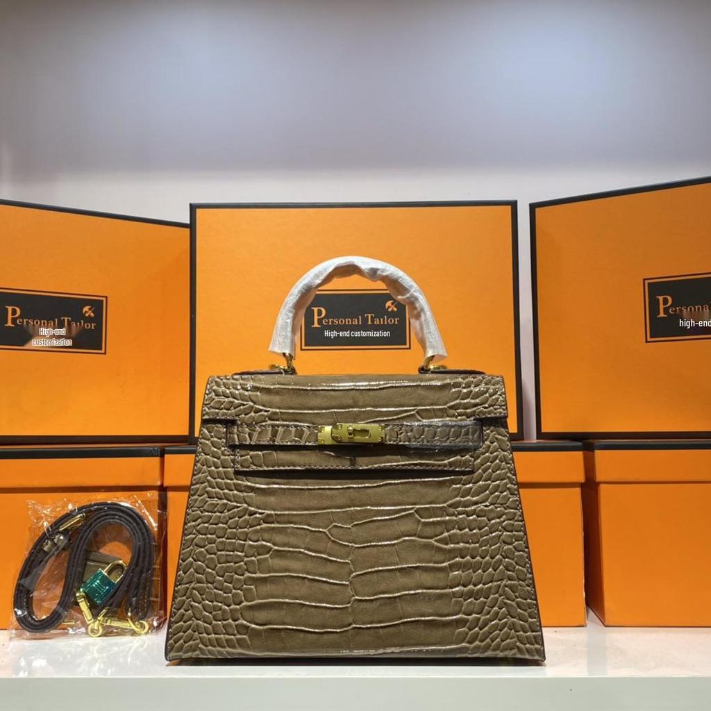 Europese & Amerikaanse Retro Krokodillenpatroon Kelly Enkelbandige Crossbody Tas: High-End, Modieuze, Lichte Luxe Handtas voor Dames