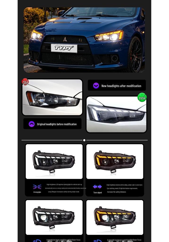 Mitsubishi Lancer EX 2010-2016 RS Style LED Headlights with DRL & Flowing Turn Signals.