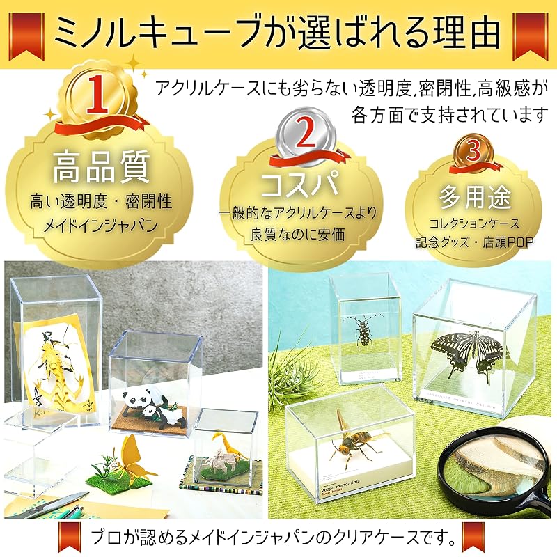 Minoru Cube Standard L Long Size x 1 (Made in Japan) Figure Case, Transparent Collection Case, Display Box, Dustproof, Desktop Storage, Customizable