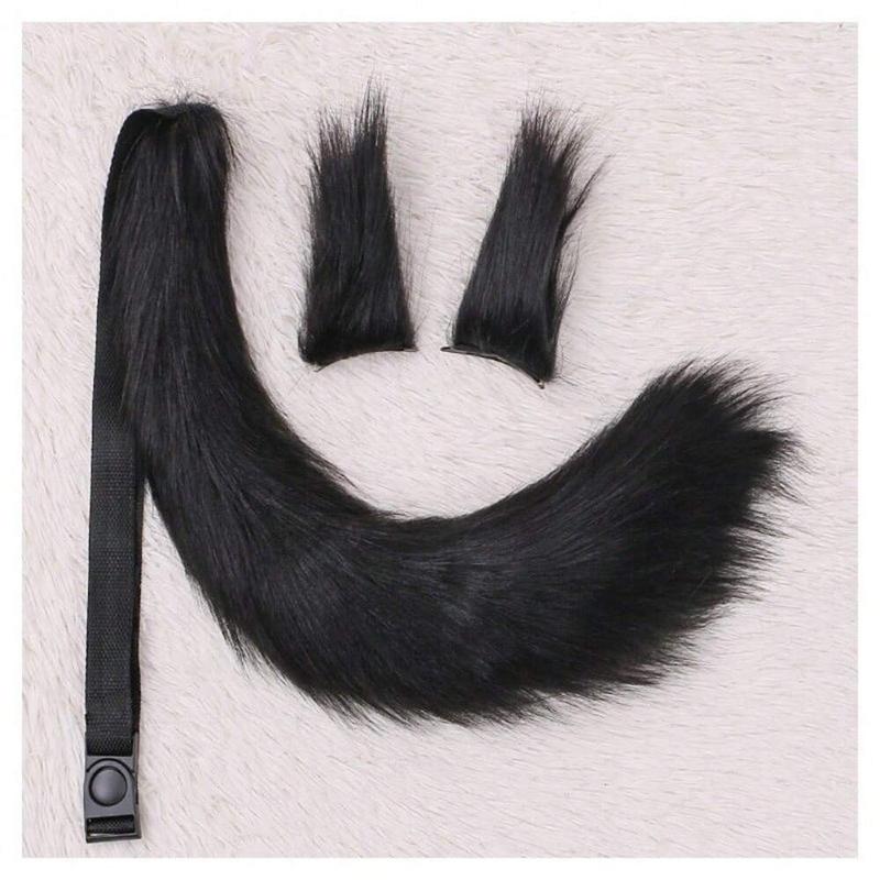 Long Furry Fox Tail Ears Hair Clips Set Anime Cosplay Costume Props Lolita Animal Cat Tail Fursuit Plush Tail Faux Fur Haripins