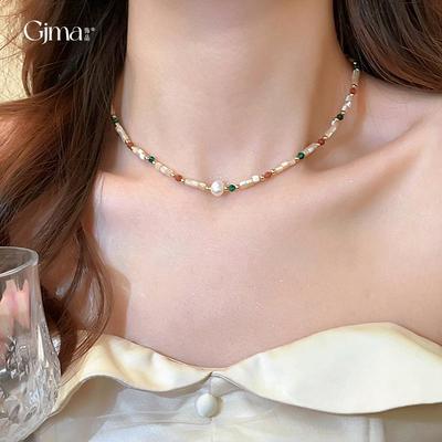 Elegant French Baroque Pearl Necklace - Simple, Luxurious Clavicle Chain for Women