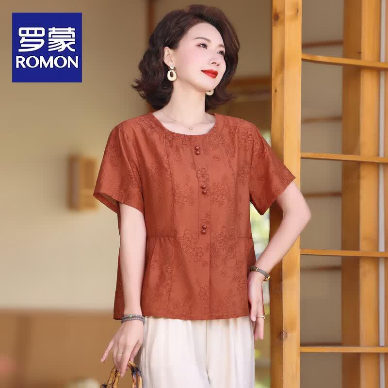 ROMON Women s Summer Short Sleeve Round Neck Top 3XL