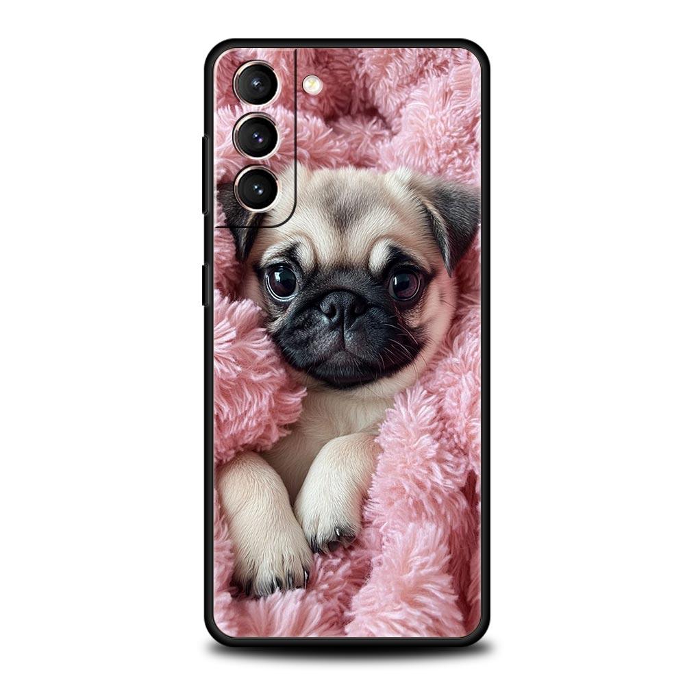 Cute Pug Dog Phone Case For Samsung Galaxy S24 S23 S22 S20 Ultra S21 FE 5G S10 S9 Plus S10E S8 Soft Silicone Cover