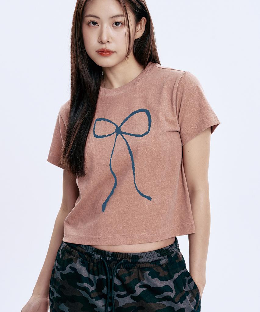 WILDROCK Hollysheesh Ribbon Graphic Pigment Crop Short Sleeve T-Shirt_6 Col (A Type)