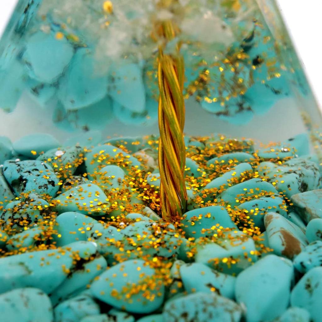 [GOLD STONE] Orgonite Pyramid, Wealth Tree, Natural Stone, Approx. 5cm Wide, Figurine, Power Stone, Purification, Turquoise, Quartz, Approx. 5cm Wide