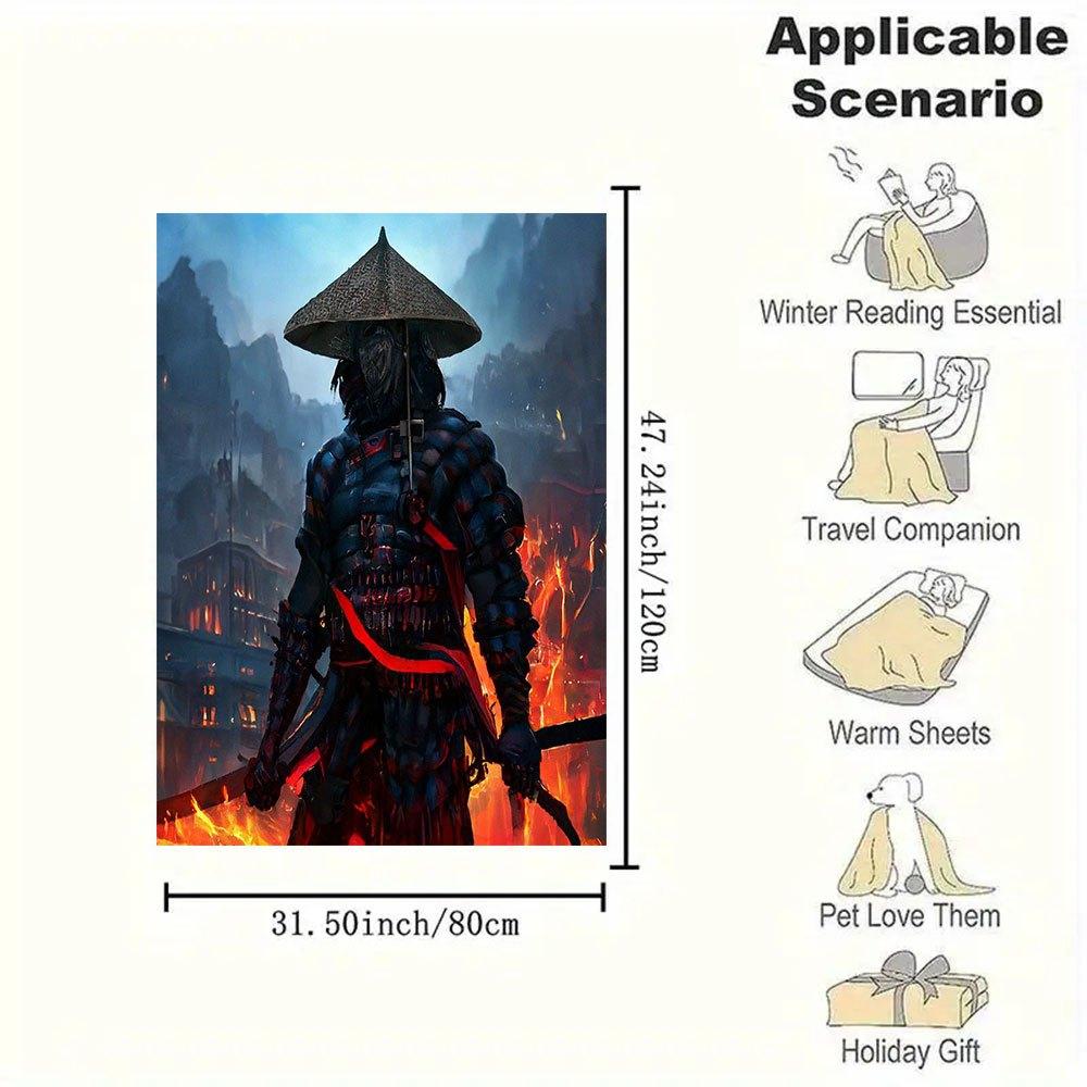 "Samurai Warrior with Katana - Fantasy Art Print"Blanket Flannel Throw Blanket for Sofa, Bed, Travel, Camping, Office, Couch, Chair, And Bed