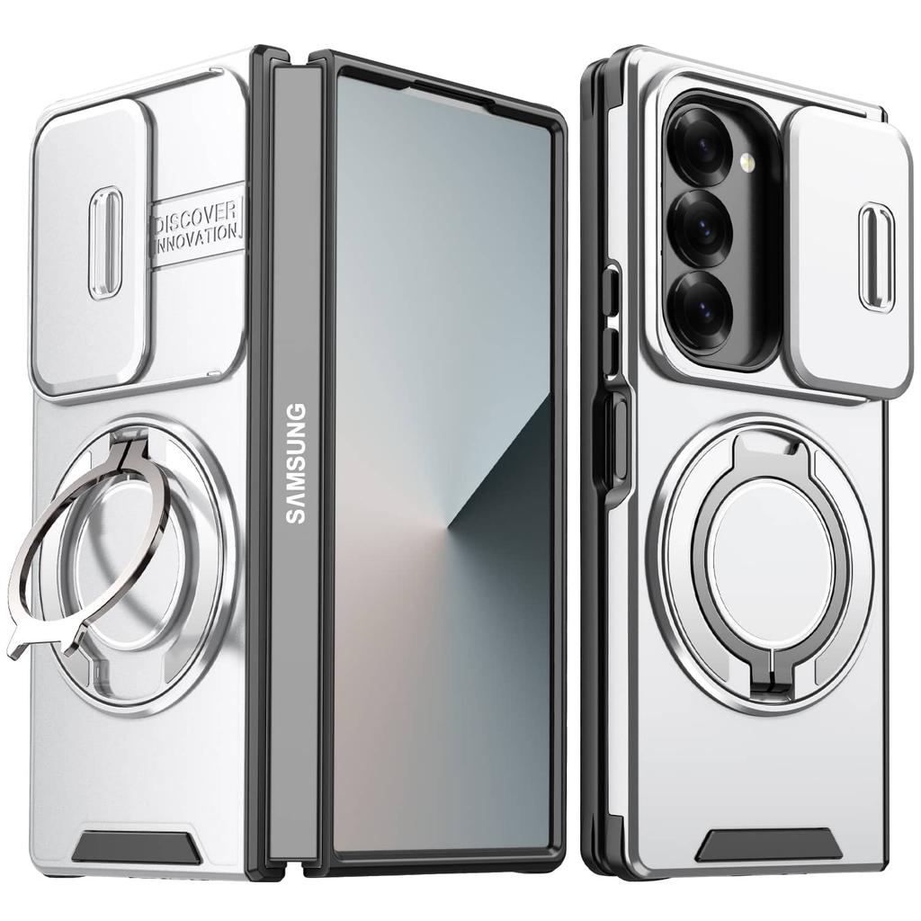 Case for Samsung Galaxy Z Fold 8 Ultra 7 6, Heavy Duty Case with Slide Camera Cover, 360° Rotatable Stand & Magnetic Car Mount