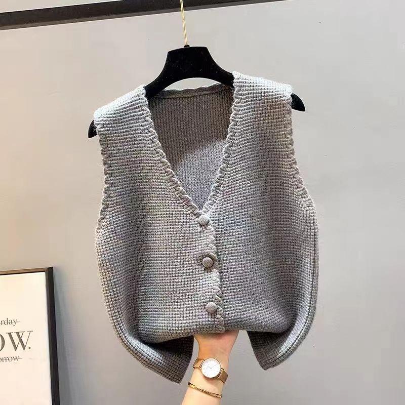 

Short Knitted Vest Autumn Tank Cardigan Top Women 2026 New Small Versatile Western Solid Sleeveless Sweater Cardigan Vest Female One Size сірий колір