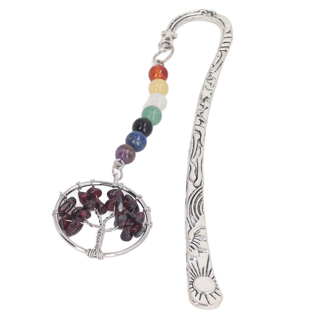 Stone Tree Bookmark Decorative Exquisite Healing 7 Chakra Metal Bookmark for Teacher Students Women Garnet