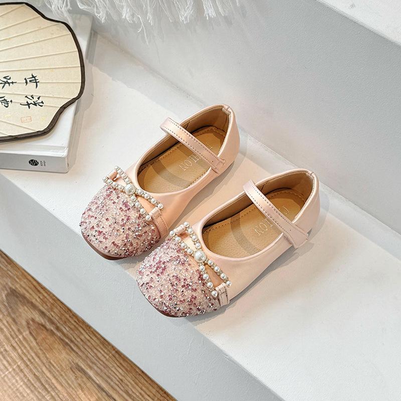 

Детские весенние и осенние новые туфли принцессы со стразами, маленькие кожаные туфли, туфли с квадратным носком, мягкие нескользящие подошвы, одинарные туфли 34 розовый