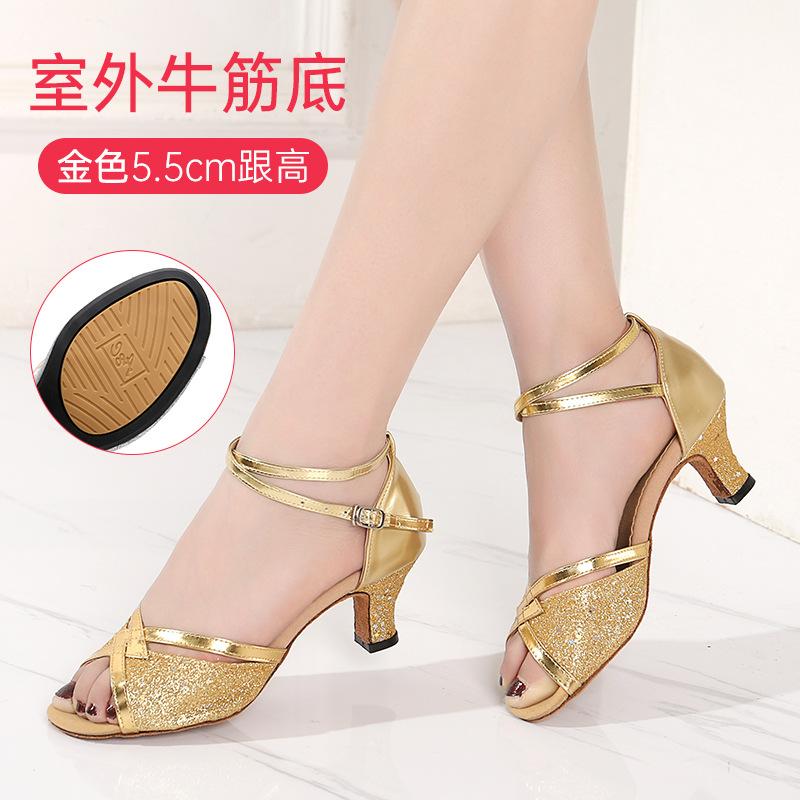 Girls Dance Shoes Sequined Latin Dance Shoes Open Toe Sandals High Heels Crystal Sparkling Standard Dance Shoes
