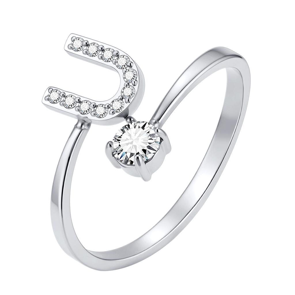 Chic Zircon Initial A-Z Letter Rings for Women Girls Adjustable Opening Ring Name Alphabet Female Wedding Fashion Jewelry Gift