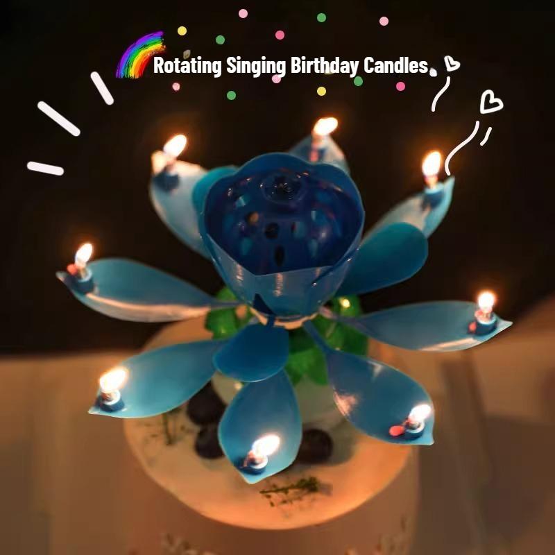 New Lotus Birthday Candle Cake Decorations Creative Blossom Singing Music Surprise Rotating Candle Small Ornaments