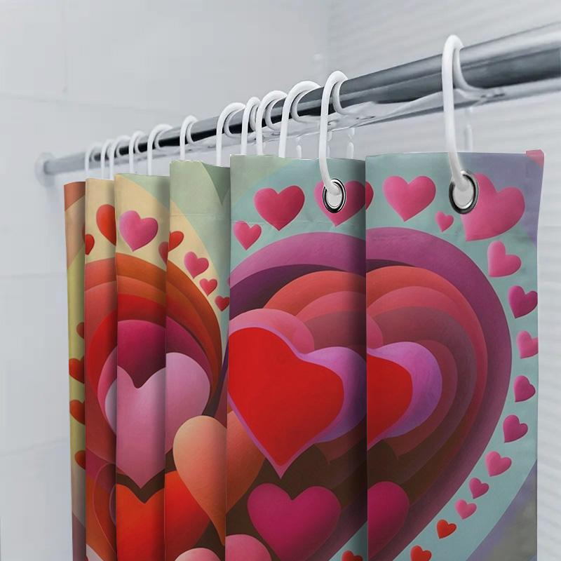 Colorful Heart Print Shower Curtain For Bathroom Decoration
