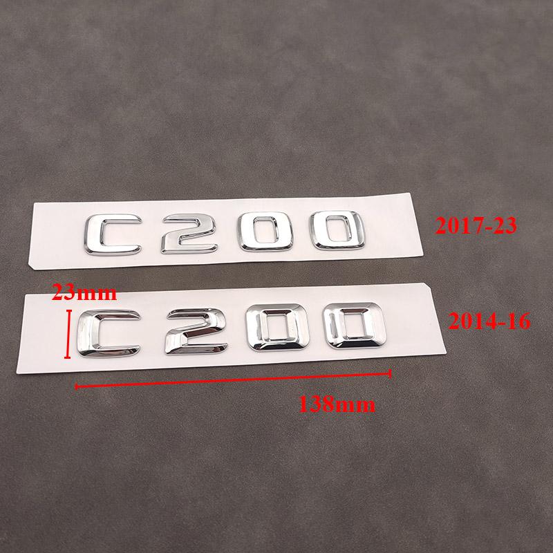 AAYN1 3d ABS Chrome Black Logo C200 Emblem Adhesive Letters Decal Car Trunk Badge For W204 W205 C 200 C200 Sticker Accessories