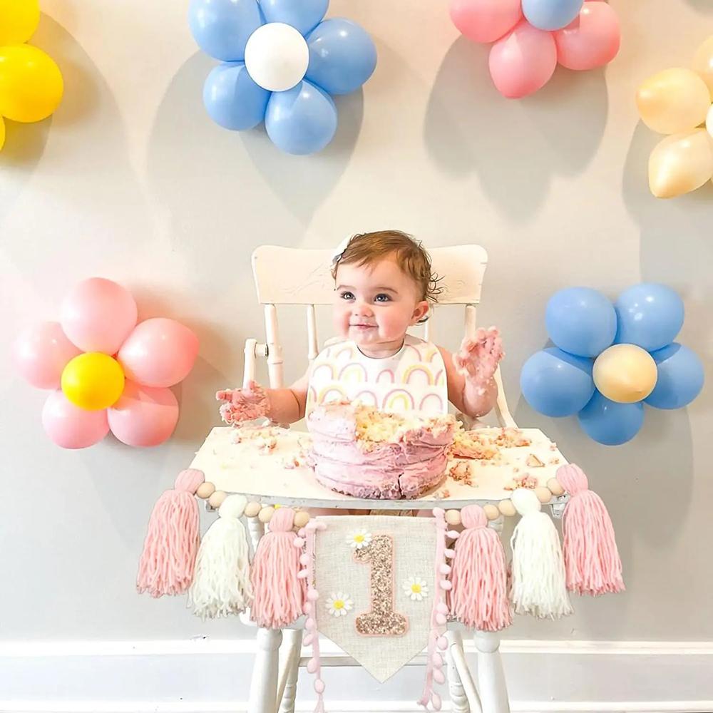 1PC Baby Birthday Banner Venue Decoration, Cowboy Wood Bead Tassels, First Birthday Flag, Party Photography Props