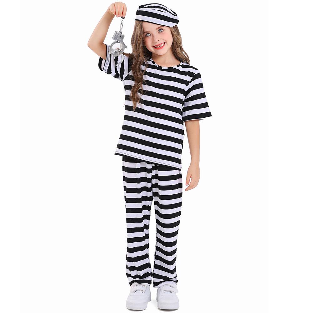 

Pinse Kids Unisex Black & White Striped Prisoner Costume Large