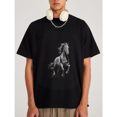 Men's blackT-Shirt Horse Graphic Print Casual Wear