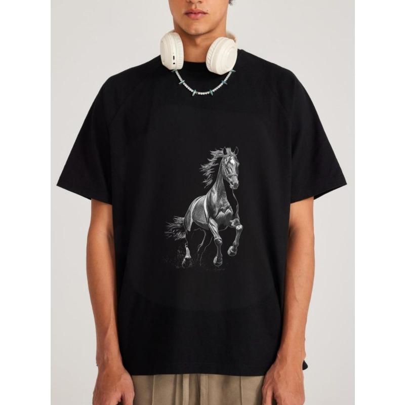 

Men s blackT-Shirt Horse Graphic Print Casual Wear XXXXL чёрный