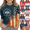 Children's 3/4 Sleeve Tops Casual Print T Shirt Round Neck Pullover Blouse