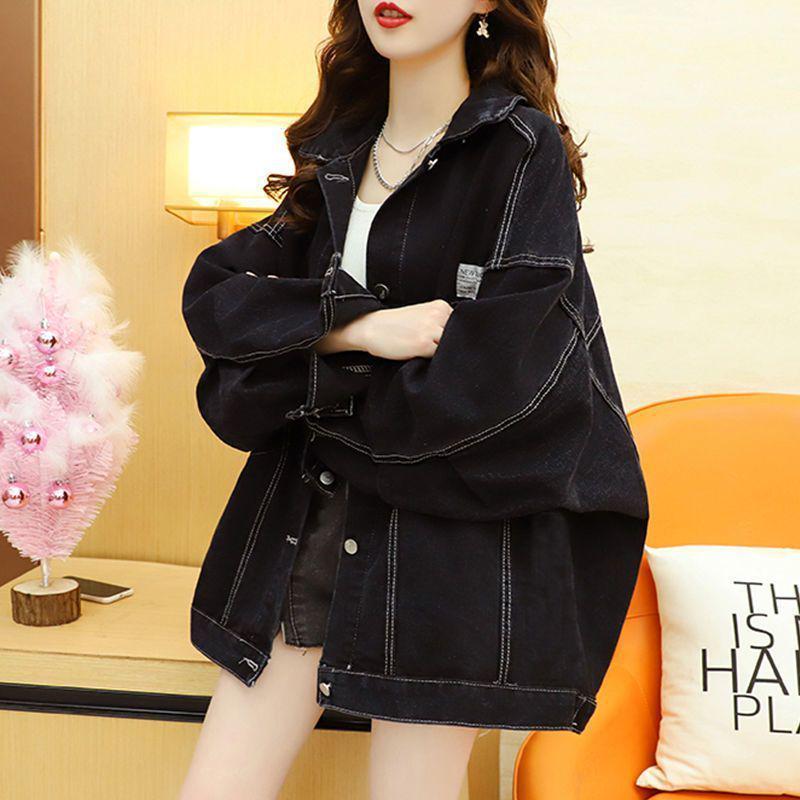 

Женская джинсовая куртка свободного кроя в корейском стиле - Трендовая бейсбольная куртка на весну 2025 2XL чёрный