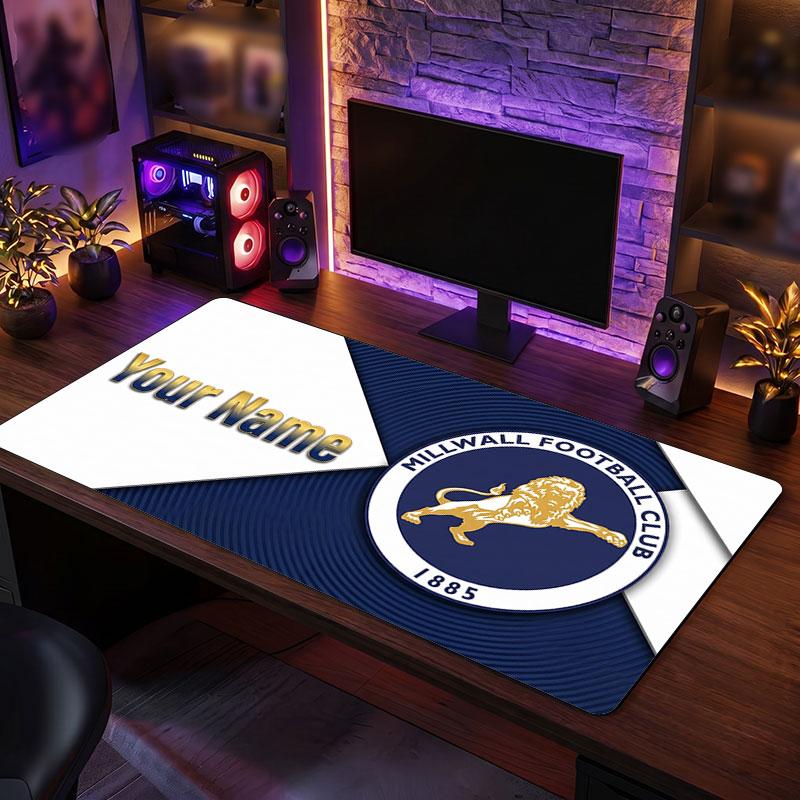 Millwall FC Custom Large Mouse Pad, Personalized Name Text Print, Football Logo Non‑Slip Desk Mat Gaming Gift
