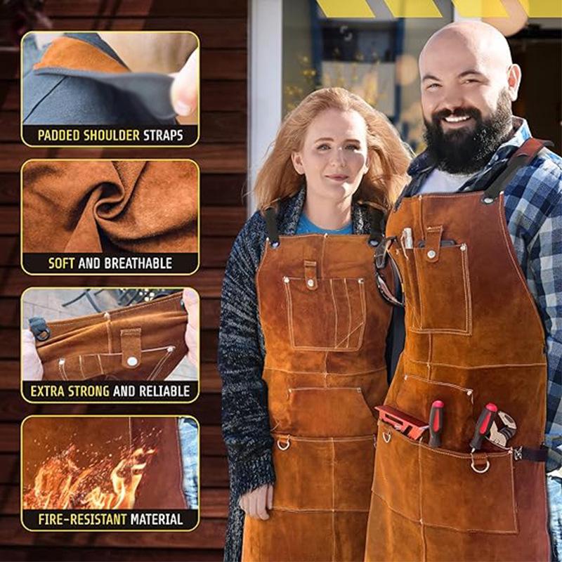 Flame-Resistant Waterproof Apron with Fleece Lining for Woodworking, Electrical Work, BBQ, Baking, and Custom Logo Options