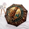 Egyptian Cat Art pattern umbrella, portable and foldable design, 8 ribs, a casual accessory for Halloween, Christmas, and birthday gifts.