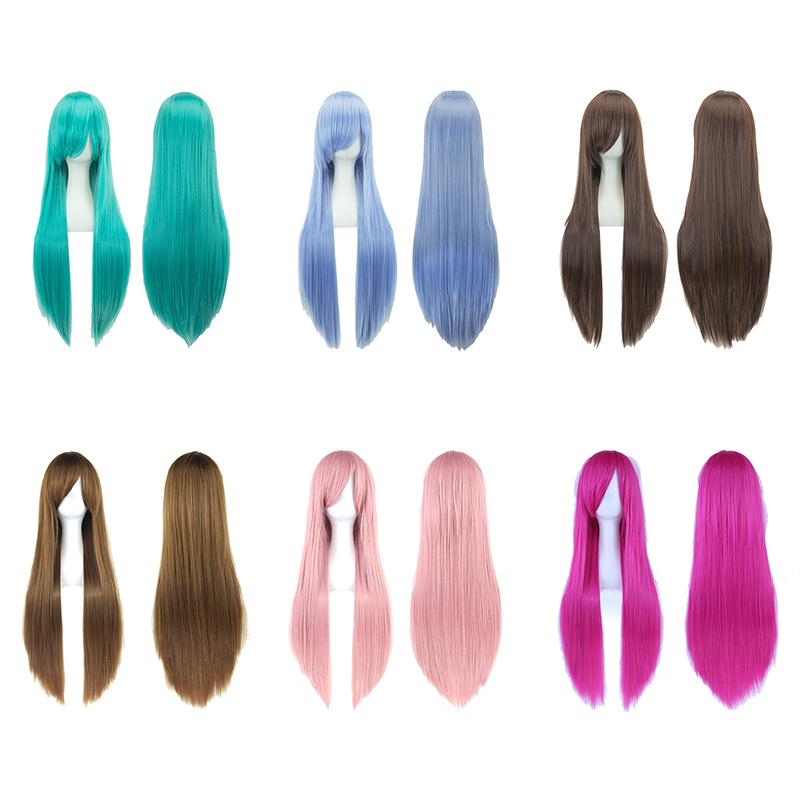 Universal Synthetic Colorful Long Straight Cosplay Wigs Natural 80Cm Hair Extensions Lolita Masquerade Party Hairstyle