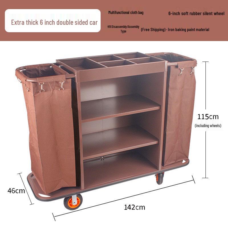 Hotel Linen & Room Service Cart – Stainless Steel Double-Sided Trolley for Cleaning & Sanitation.