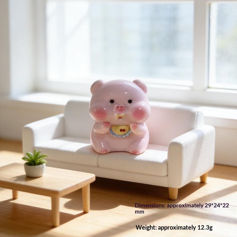 Cartoon Animal Pink Pig Mini Figurine Handmade Cute Desktop Ornament Non-toxic Decor for Living Room Coffee Table