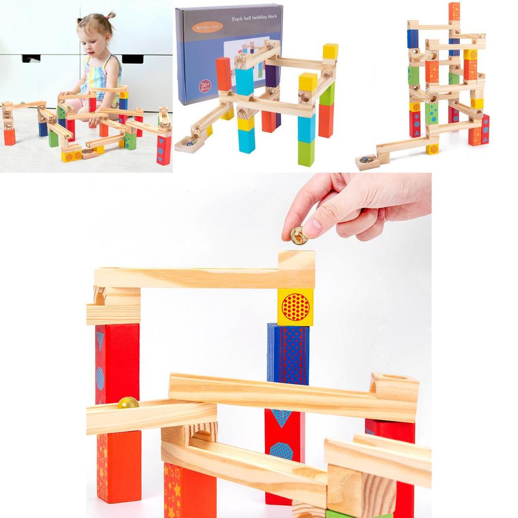 Wooden Childrens Ball Bearing Run Track Building Set For Ages 3 To 6 Educational Toy