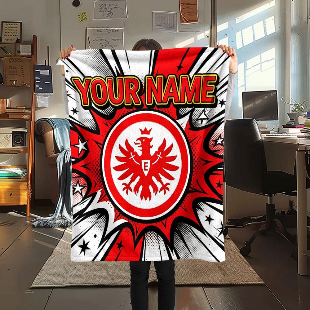 Custom Name,Eintracht Frankfurt Printed Flannel Blanket, Soft Throw for Bedroom Sofa, Washable, Christmas Present, Great Gift.